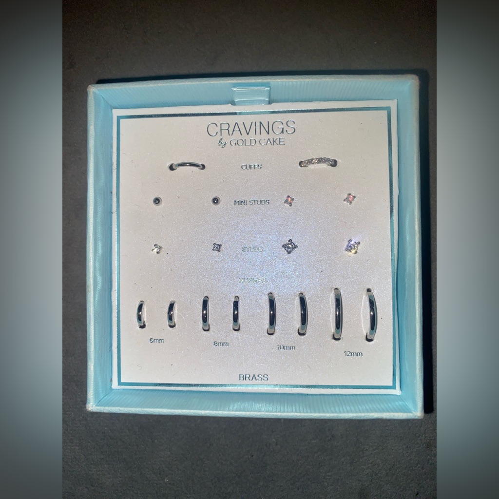Bnib Cravings By Gold Cake. Brass Silver Studs& Huggies Set Of 10 Earrings